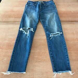 Madewell 9" High Rise Skinny Crop Jeans Women 26 Blue Distressed Raw Hem Stretch